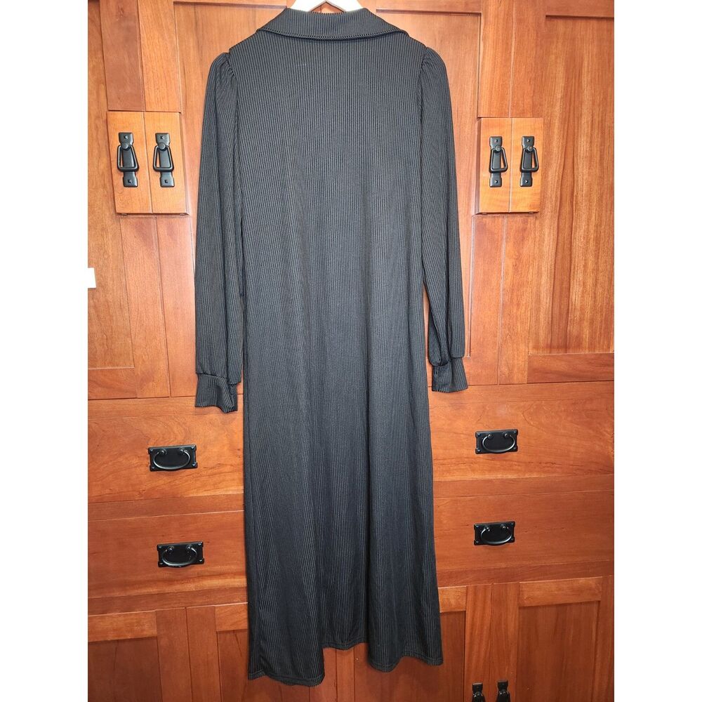 Black Ribbed Lounge Set with Robe and High Rise Bottoms Women's Size Large - Picture 3 of 11